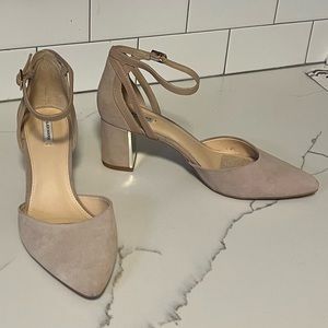 Alex Marie Nude Block Heels with Gold Accent